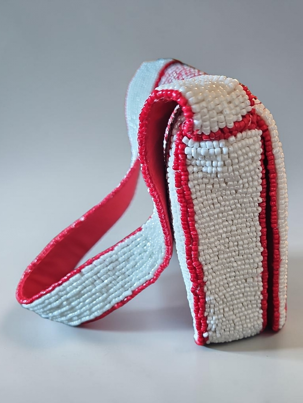 NWT STUDIO TAG SM. Red & White Striped Beaded Cherry SHOULDER BAG. - Picture 5 of 10
